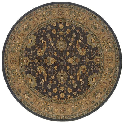Berkley Black/ Tan Traditional Area Rug (7'8 Round) - 7'8" x 7'8" rnd