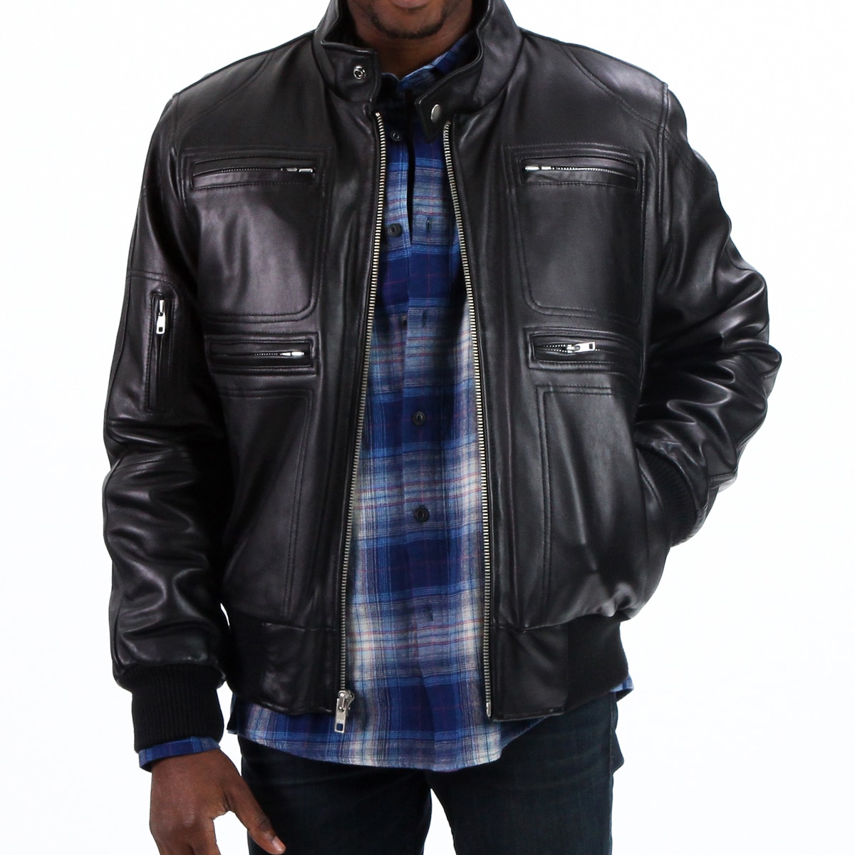 United Face Mens Lambskin Leather Bomber Jacket 