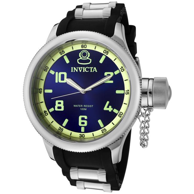 Invicta Mens Russian Diver Blue Dial Black Polyurethane Watch