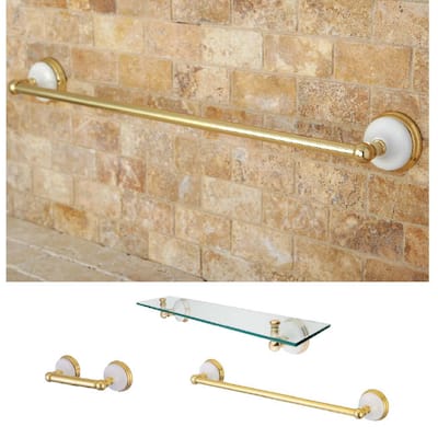 Kingston Brass Polished Brass 3-piece Shelf and Towel Bar Bathroom Accessory Set