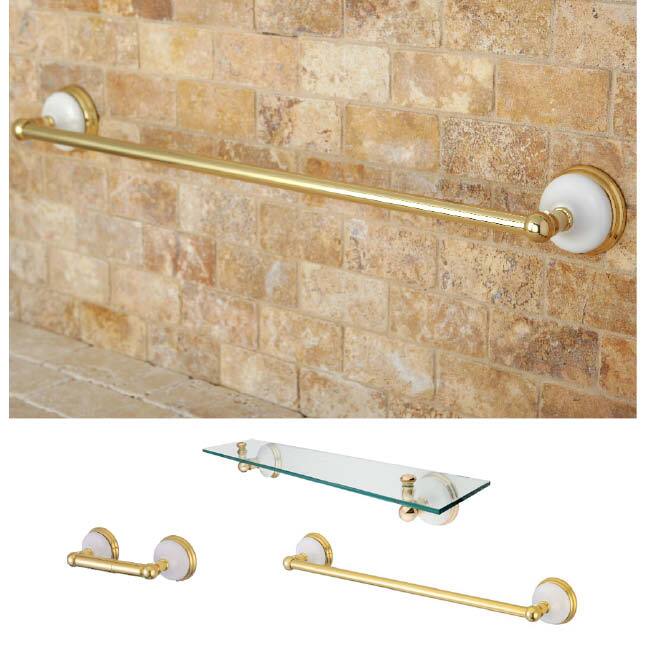 Kingston Brass Polished Brass 3piece Shelf and Towel Bar Bathroom Accessory Set Bed Bath