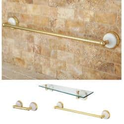 Polished Brass 3-piece Shelf and Towel Bar Bathroom Accessory Set