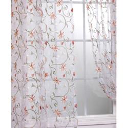 White Embroidered Organza 108 inch Sheer Curtain Panel