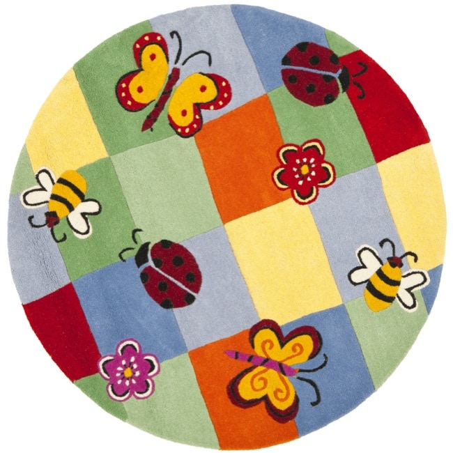 Handmade Childrens Garden Friends N. Z. Wool Rug (6 Round)