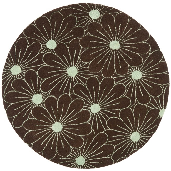 Handmade New Zealand Wool Daisies Brown Rug (6 Round)