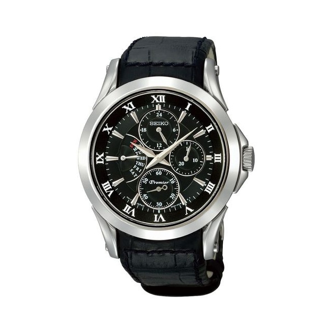 Seiko Mens Premier Retrograde Black Chronograph Watch Today $309.99