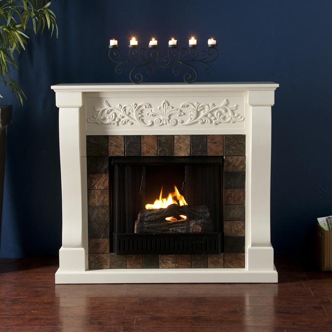 Moreland Ivory and Gray Faux Slate Gel Fuel Fireplace Was $424.99