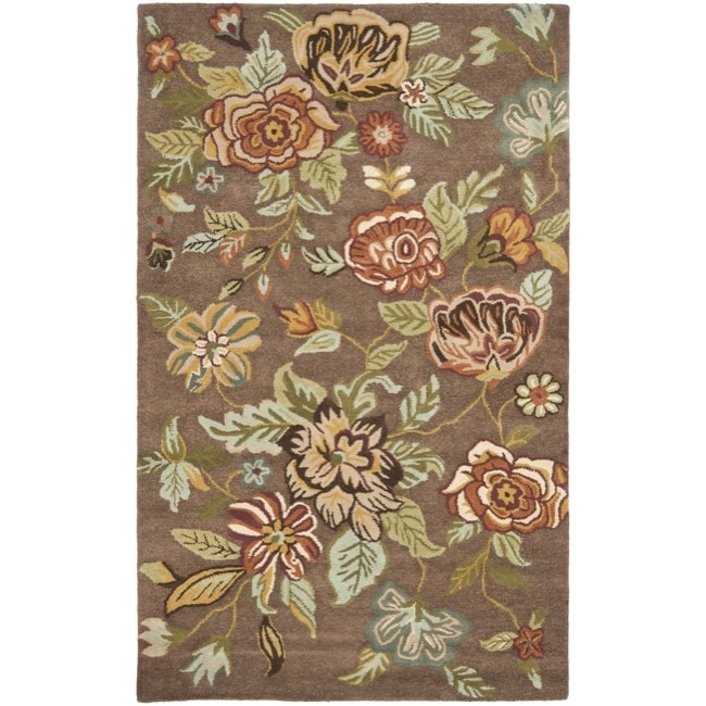 Handmade Blossom Brown Wool Rug (8 X 10)