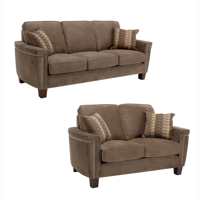 Premier Brown Velvet Fabric Sofa and Loveseat