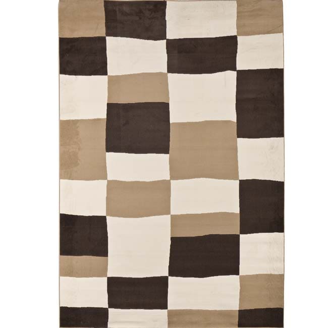 Casual Checks Mocha Brown Olefin Rug (78 x 108)  