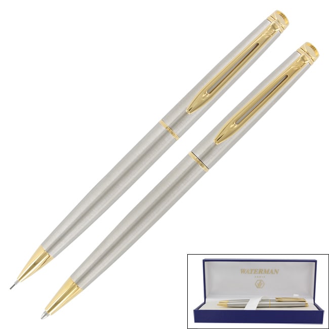 Waterman Hemisphere Stainless Steel GT Ballpoint Pen and Pencil Set