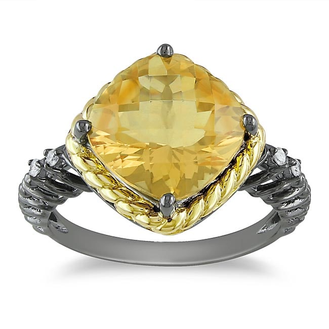 Rhodium/ 10k Gold Citrine and Diamond Accent Ring