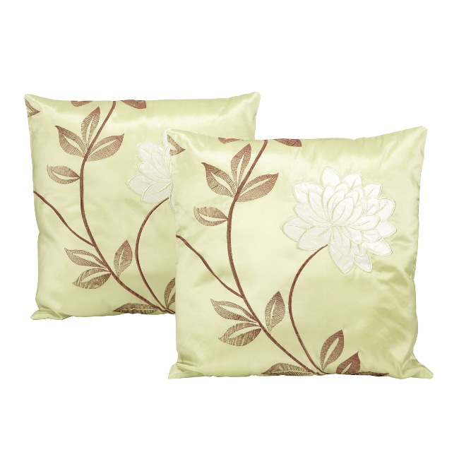 Beige Floral Embroidered and Appliqued Decorative Pillows (Set of 2)