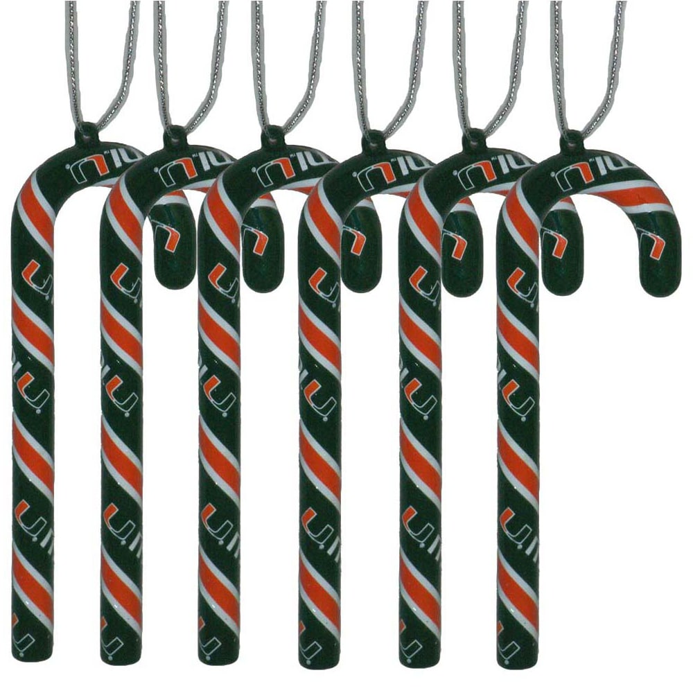 Miami Hurricanes Plastic Candy Cane Ornament Set Forever Collectibles College Themed