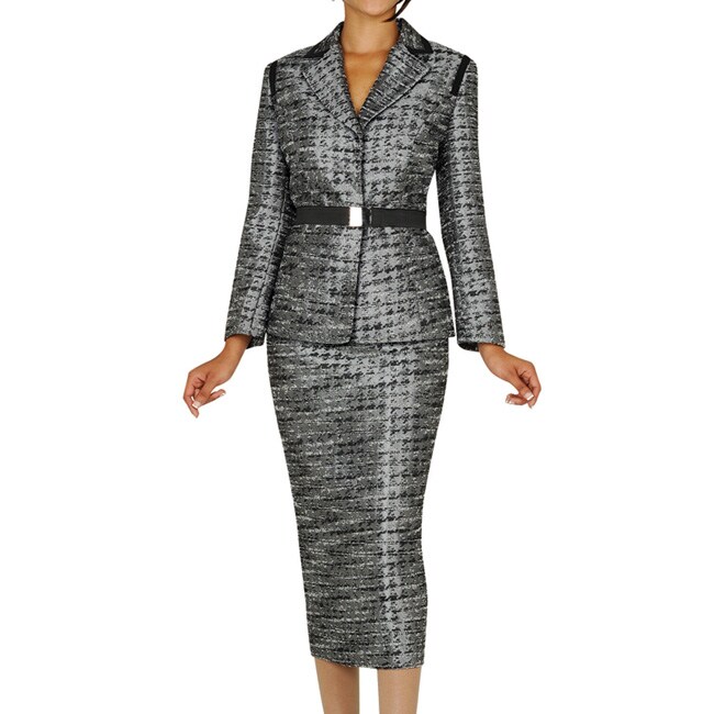 Divine Apparel Womens Plus Size Belted Tweed Skirt Suit