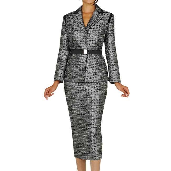 Divine Apparel Missy Belted Tweed Skirt Suit  
