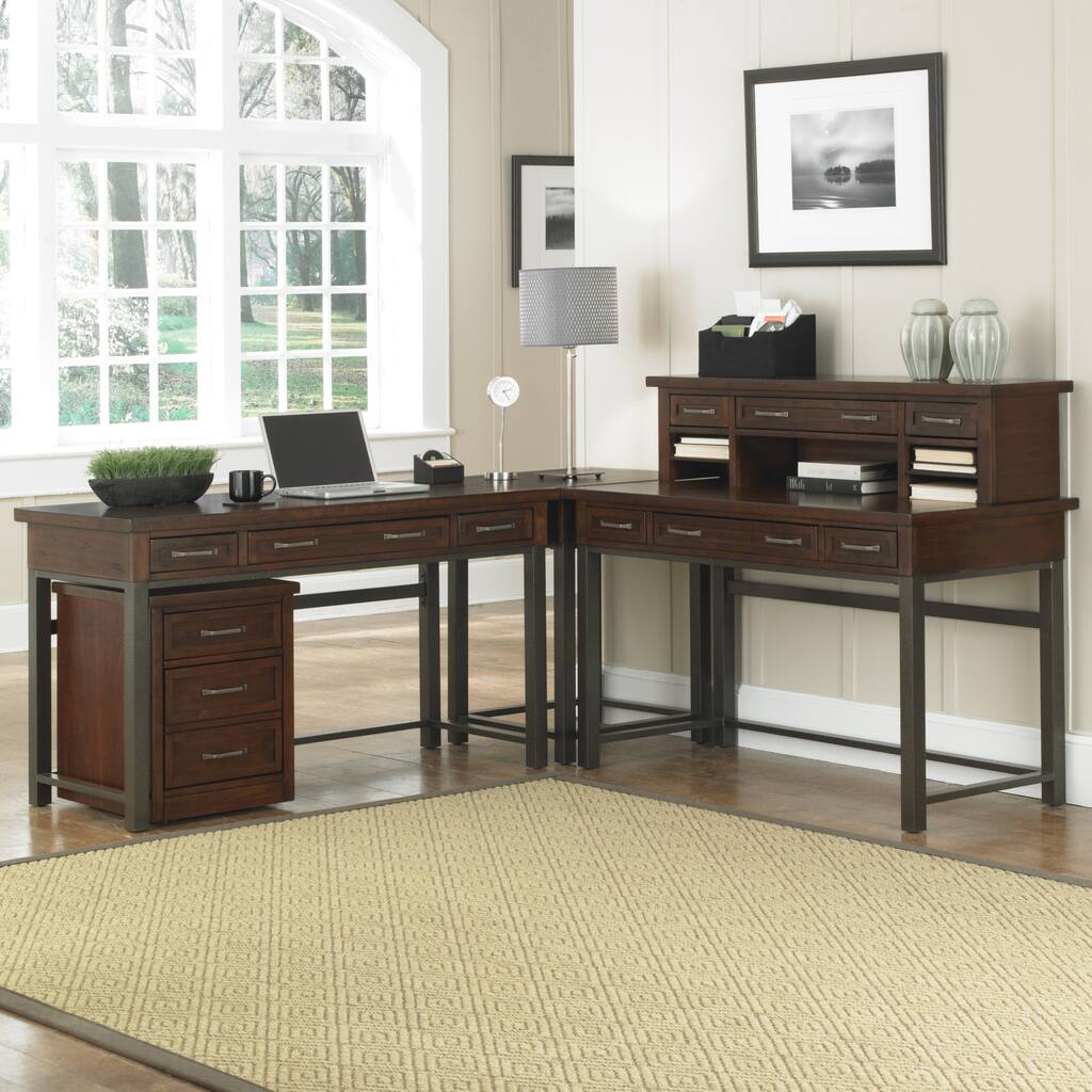 Home Styles Cabin Creek Chestnut Corner 'L' Desk with Hutch and Mobile File