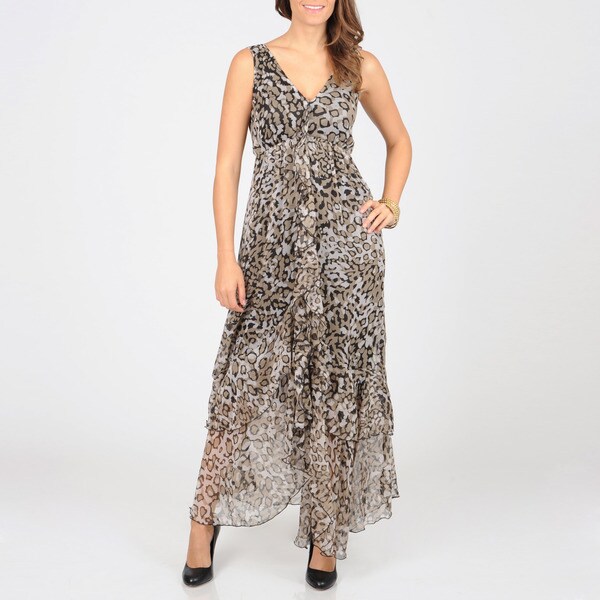 Grace Elements Women's Leopard Print Sheer Long Dress Grace Elements Casual Dresses