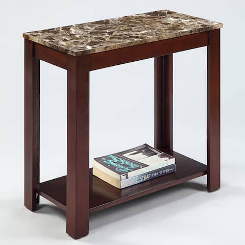 Marble Top Cappuccino Wood Side End Table