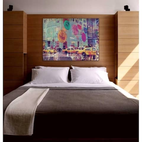 Oliver Gal 'NYC Fashion Taxi' Cities and Skylines Wall Art Canvas Print - Yellow, Blue