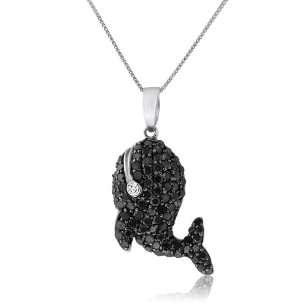 Shop 10k Gold 1 1/3ct White and Black Diamond Whale Necklace 9'6" x