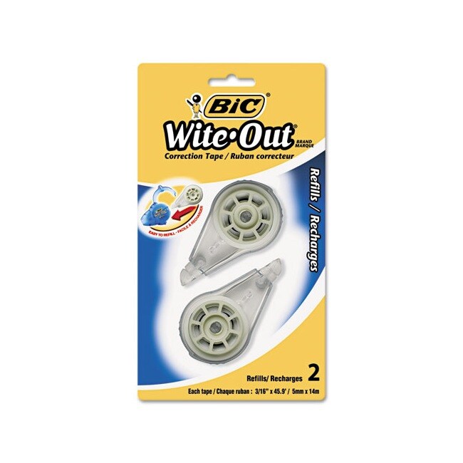 Bic Wite out EZ Refill Correction Tape Refills (pack Of 2) (White Package dimensions 7.63 inches high x 4.25 inches wide x 0.75 inches deep Each roll of tape 0.19685 inches (5 mm) wide x 551.181 (14 m) inches longModel BICRWOTRP21 )