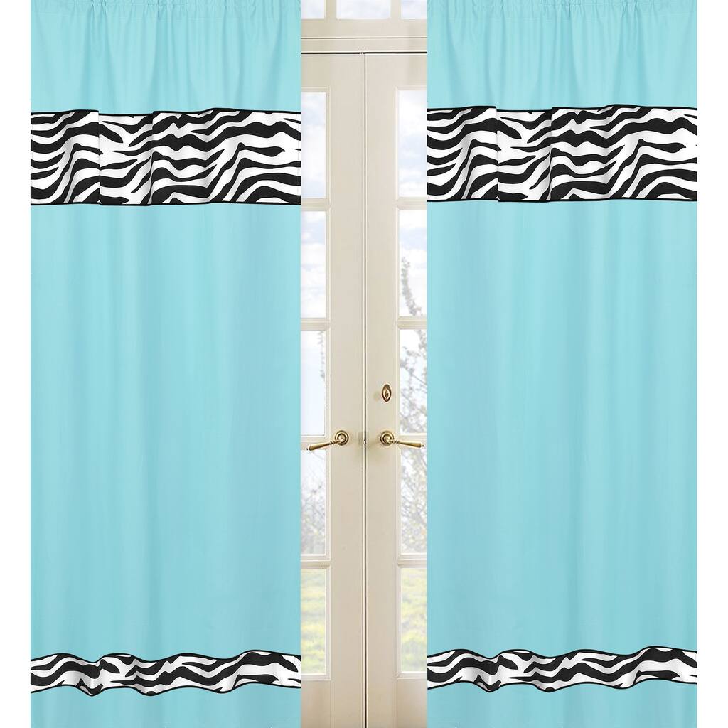 Sweet Jojo Designs Turquoise, Black and White 84-inch Window Treatment Curtain Panel Pair for Turquoise Funky Zebra Collection