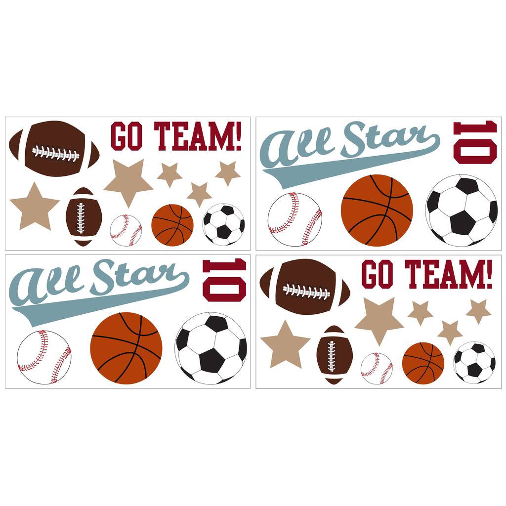 Sweet Jojo Designs All Star Sports Peel and Stick Wall Decal Stickers Art Nursery Decor (Set of 4)