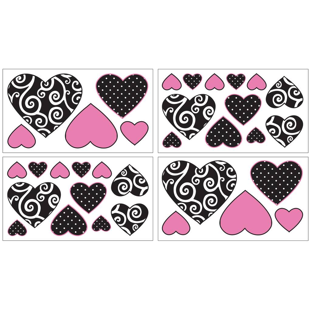 Sweet Jojo Designs Pink, Black and White Damask Heart Madison Peel and Stick Wall Decal Stickers Art Nursery Decor (Set of 4)