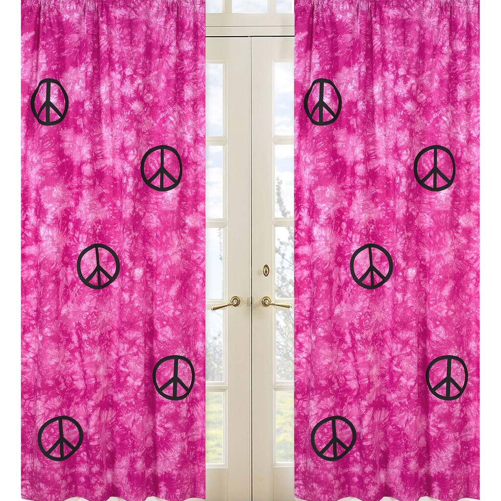 Groovy Pink Peace Sign Tie Dye 84-inch Curtain Panel Pair - 42 x 84