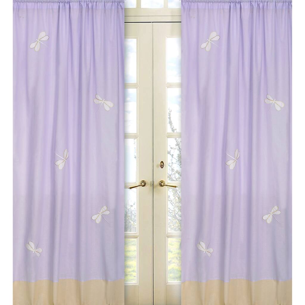 Sweet Jojo Designs Purple, Yellow and White 84-inch Window Treatment Curtain Panel Pair for Purple Dragonfly Dreams Collection