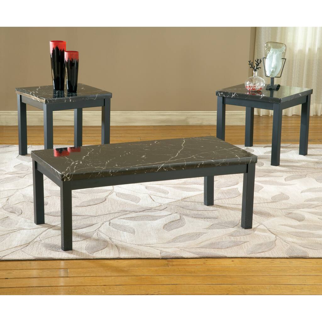 Bernards Black Faux Marble Tables (Pack of 3)