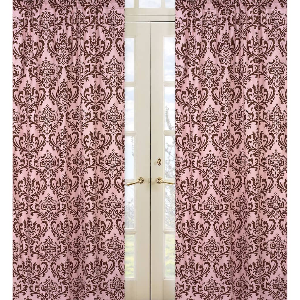 Pink and Chocolate Damask 84-inch Curtain Panel Pair