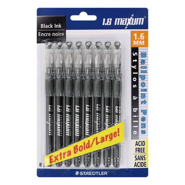 Staedtler 'Maxum' Black Ink Extra Bold Ballpoint Pens (Pack of 8 ...