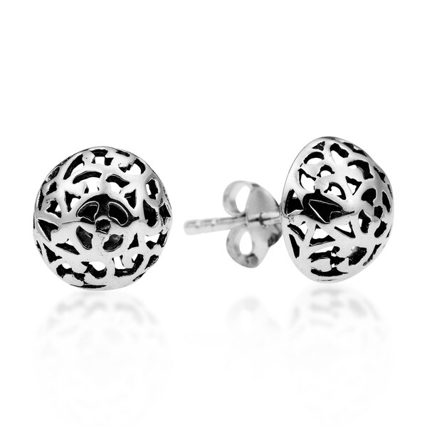Handmade Sterling Silver Filigree Swirl Dome Post Earrings Handmade Sterling Silver Filigree Swirl Dome Post Earrings Thailand