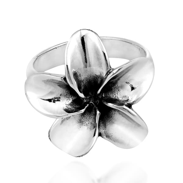 Handmade Sterling Silver Sweet Hawaiian Plumeria Flower Ring Thailand Overstock 7708560