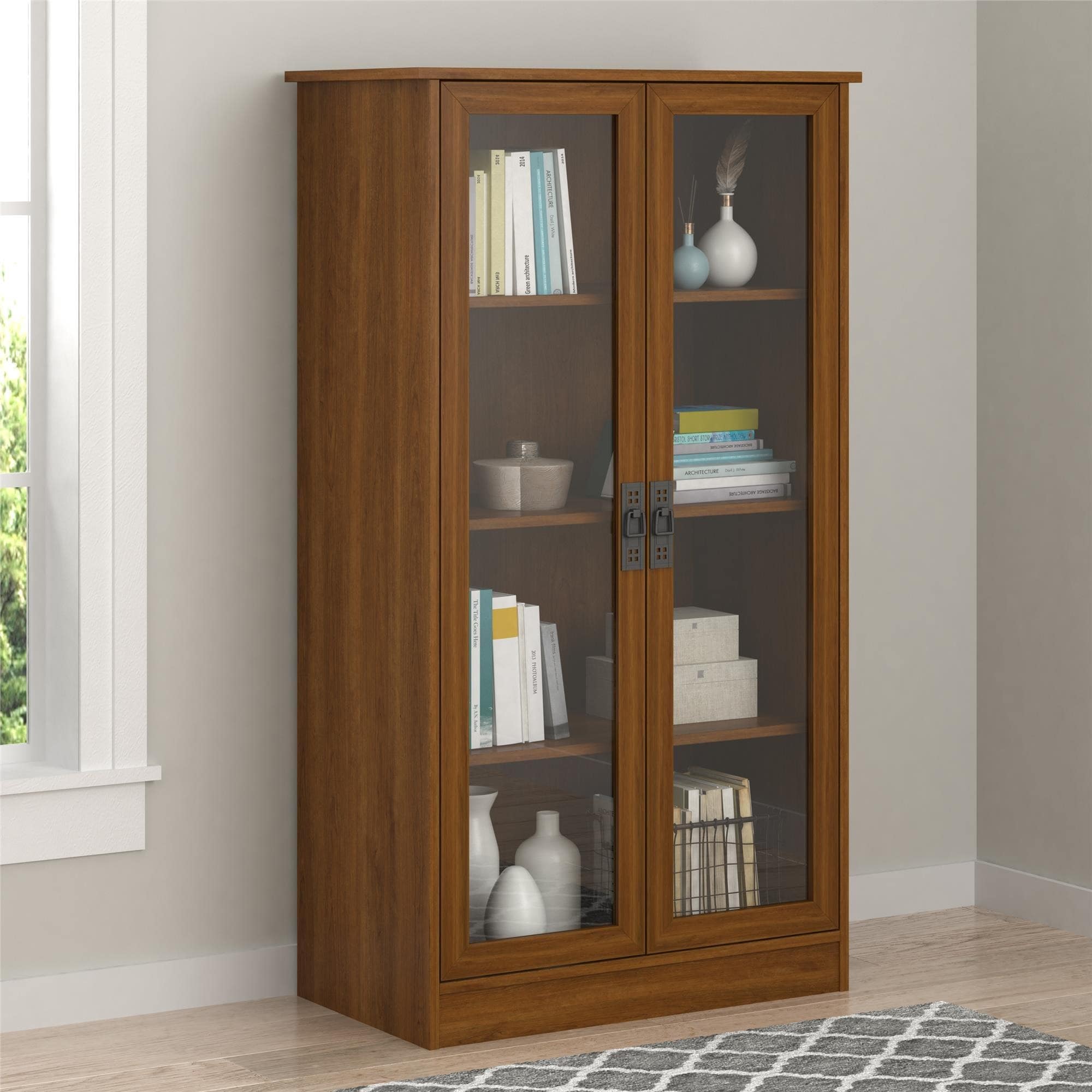 Shop Ameriwood Home Quinton Point Brown Oak Bookcase With Glass