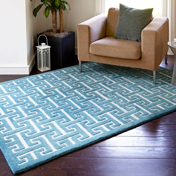 Hand tufted Logan Teal Wool Rug (5'0 x 7'6) Alexander Home 5x8   6x9 Rugs