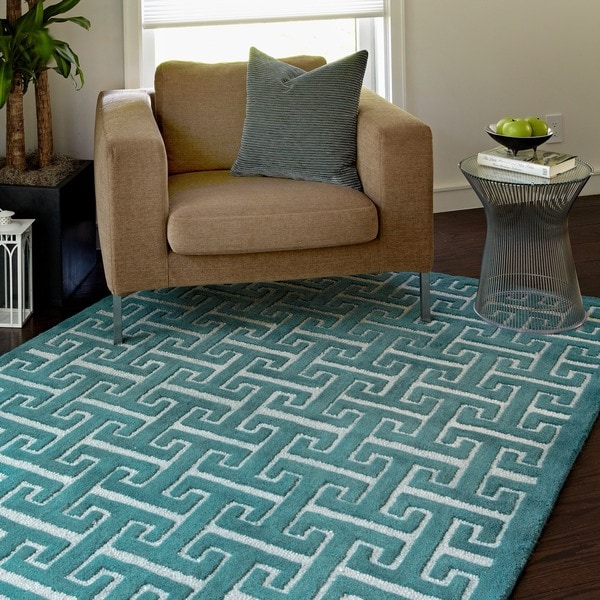 Hand-tufted Logan Teal Wool Rug (9'3 x 13')