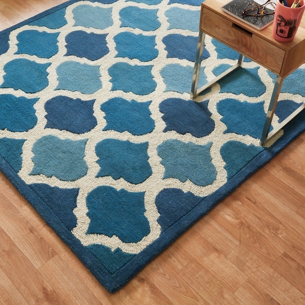 Shop Handtufted Logan Cobalt Blue Wool Rug 7'10 x 11' On Sale