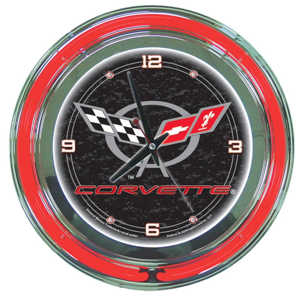 Corvette C5 Neon Clock - 14 inch Diameter - Black