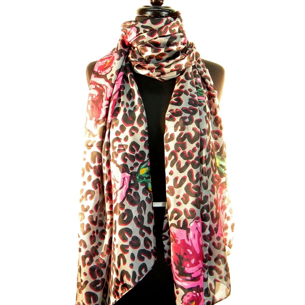 Silk Animal and Rose Print Fashion Scarf