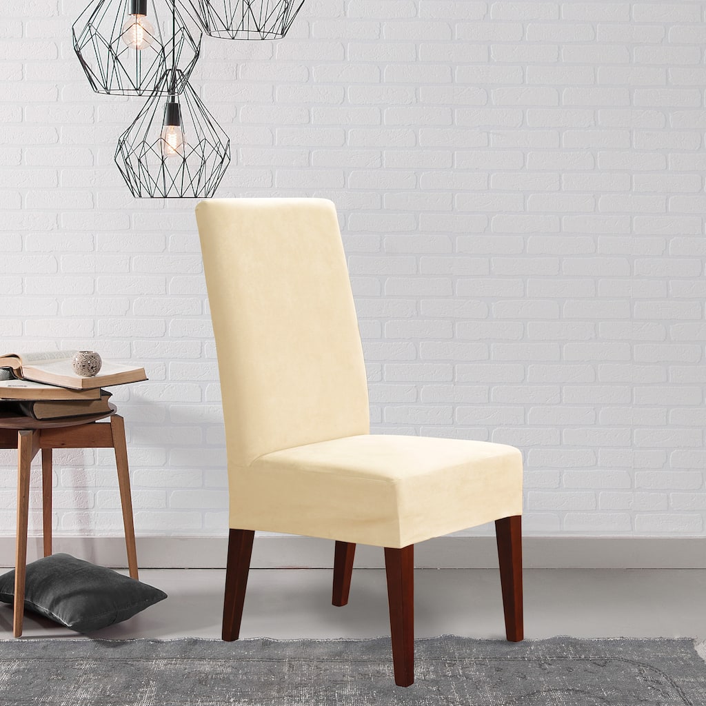 Soft Suede Cream Short Dining Chair Cover