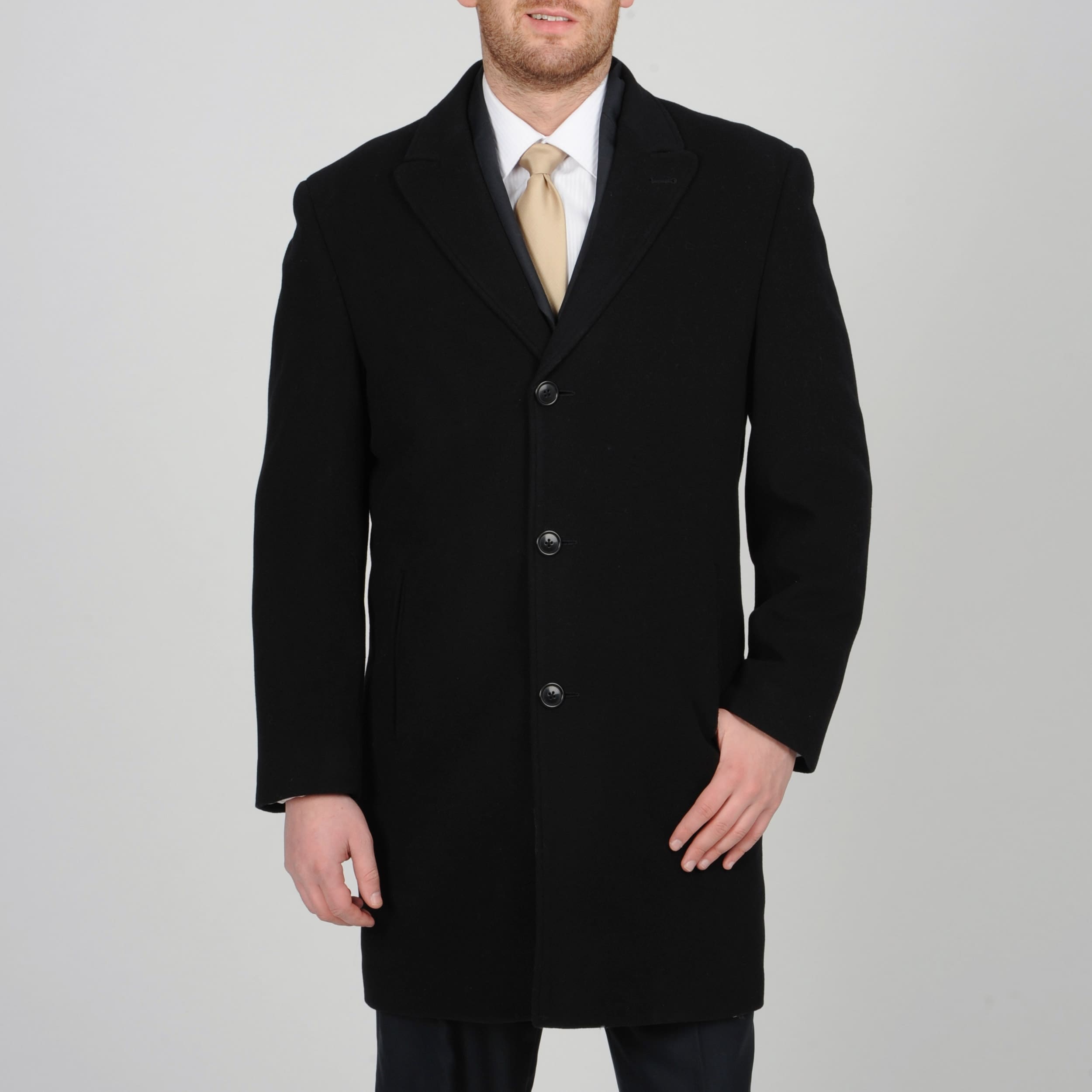 Alfani Mens Black Wool cashmere Button front Carcoat  