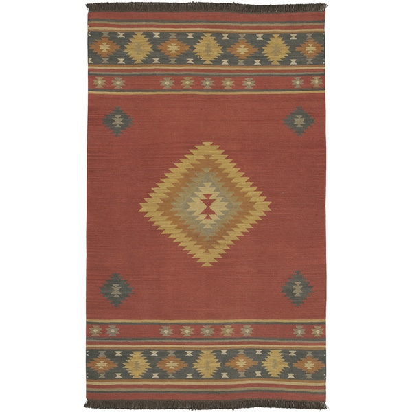 Hand woven Red Southwestern Aztec Trujillo Wool Rug (9 x 13