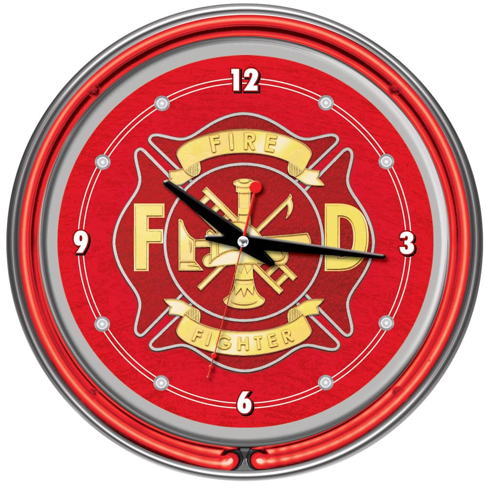 Fire Fighter Neon Wall Clock - Red