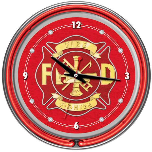 slide 1 of 1, Fire Fighter Neon Wall Clock - Red