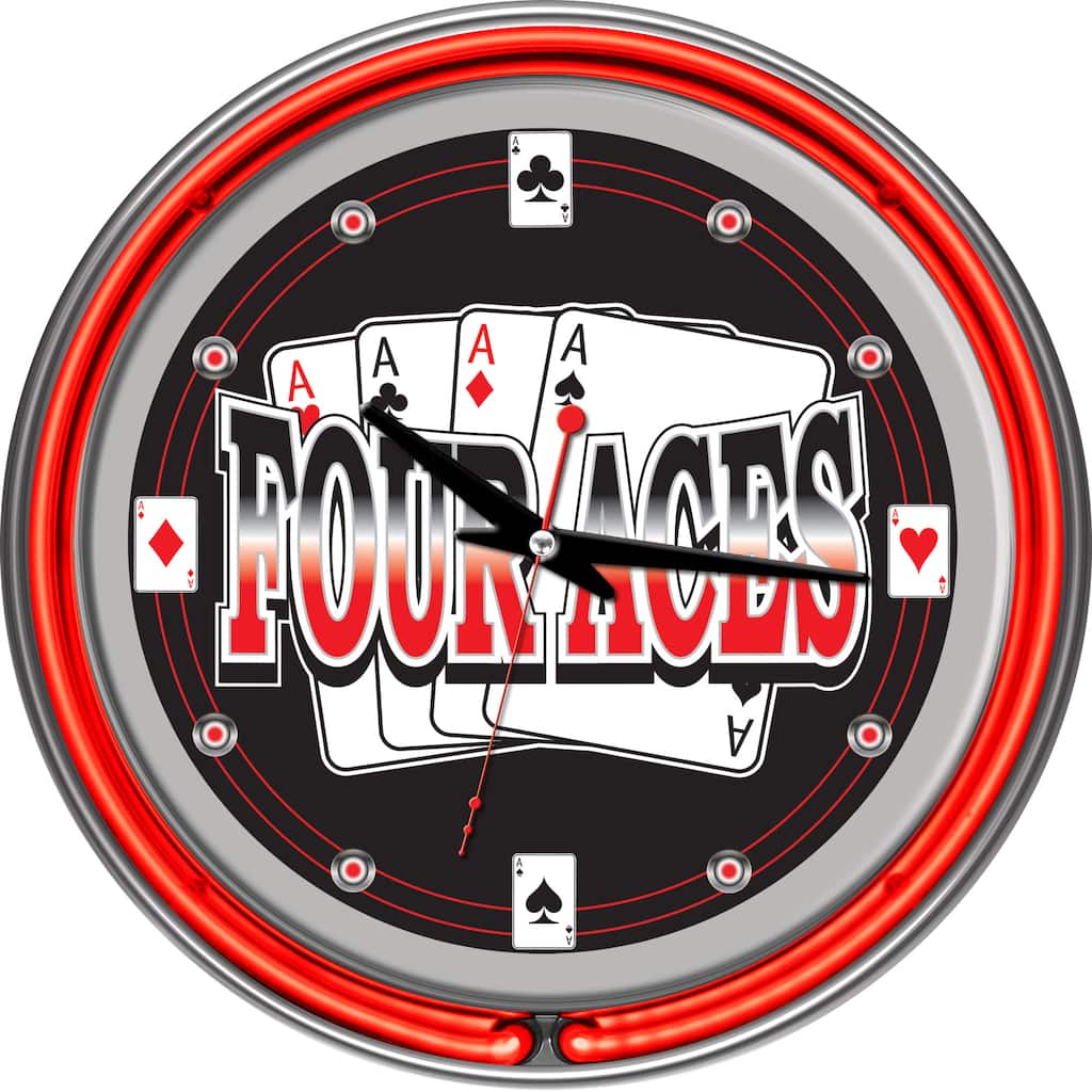 Four Aces 14-inch Neon Clock - Red