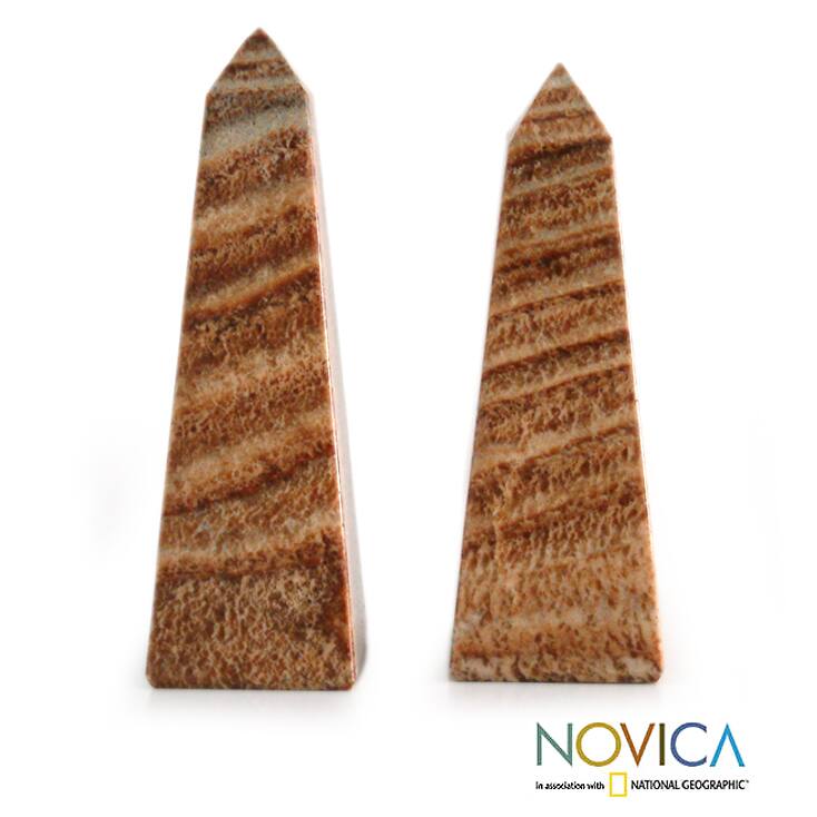 Set of 2 Aragonite 'Towers' Obelisks (Peru)
