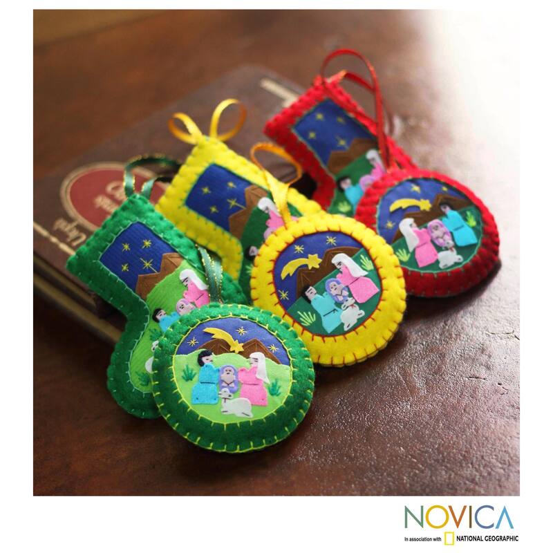 Handmade Set of 6 Cotton Blend 'Christmas Fiesta' Applique Ornaments (Peru)